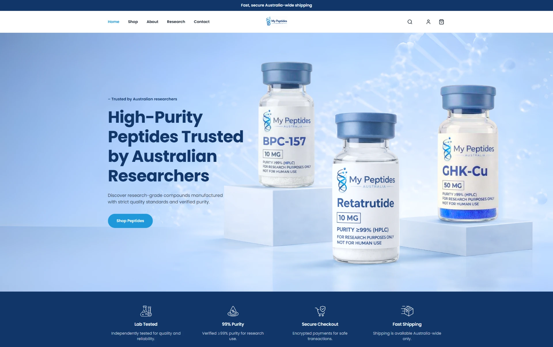 MyPeptides Australia desktop website preview