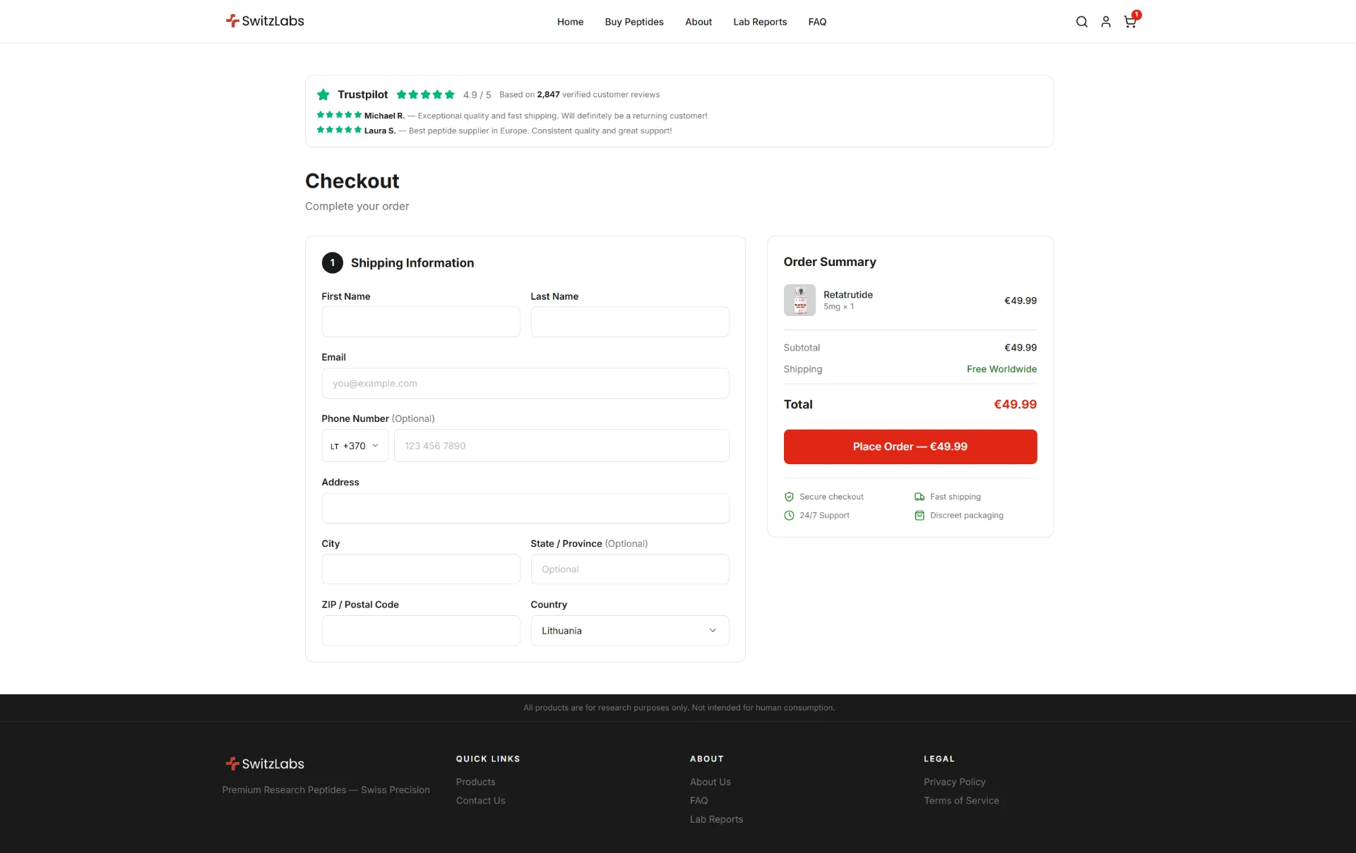 SwitzLabs streamlined cart and checkout