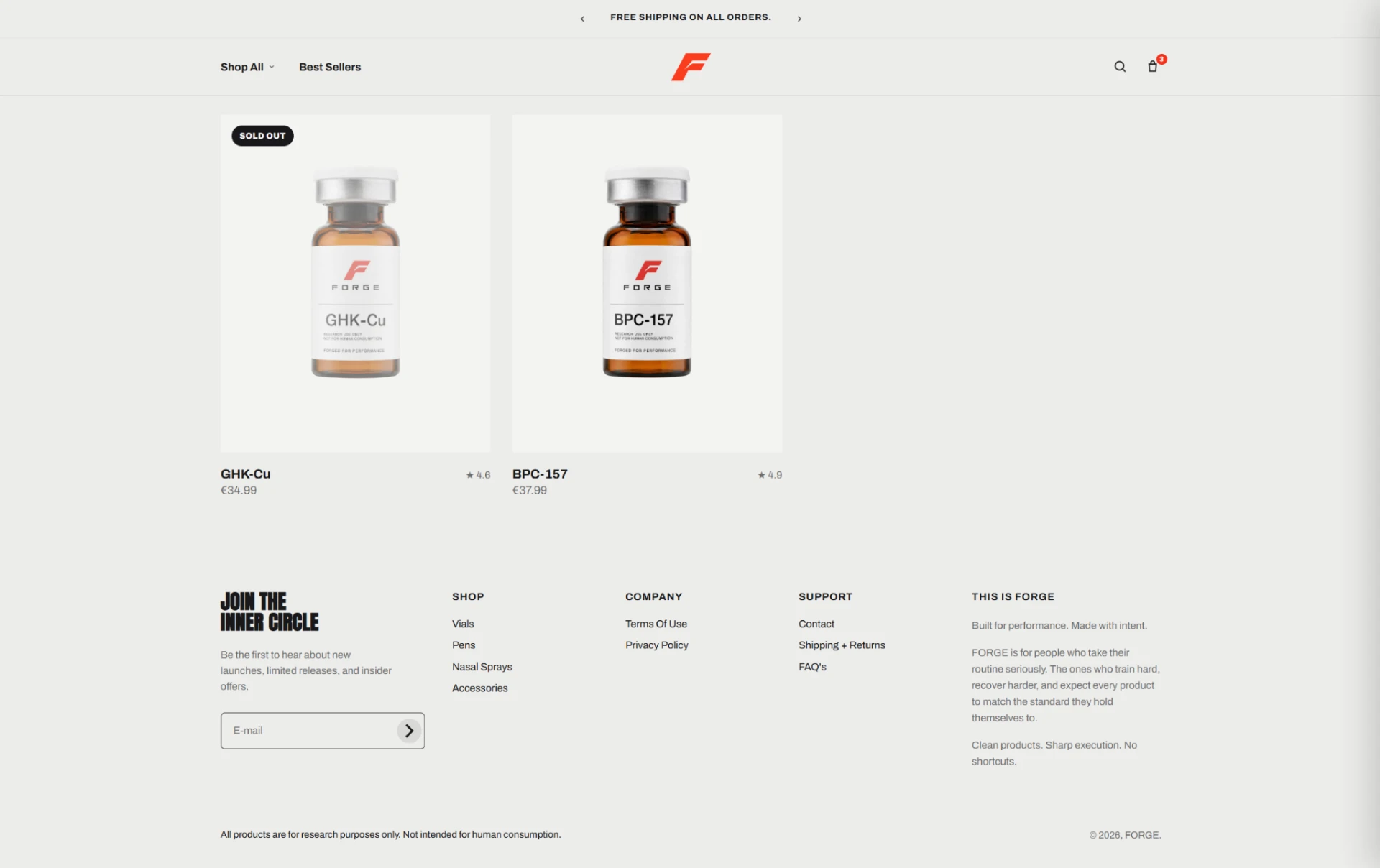 Forge Performance branded storefront footer