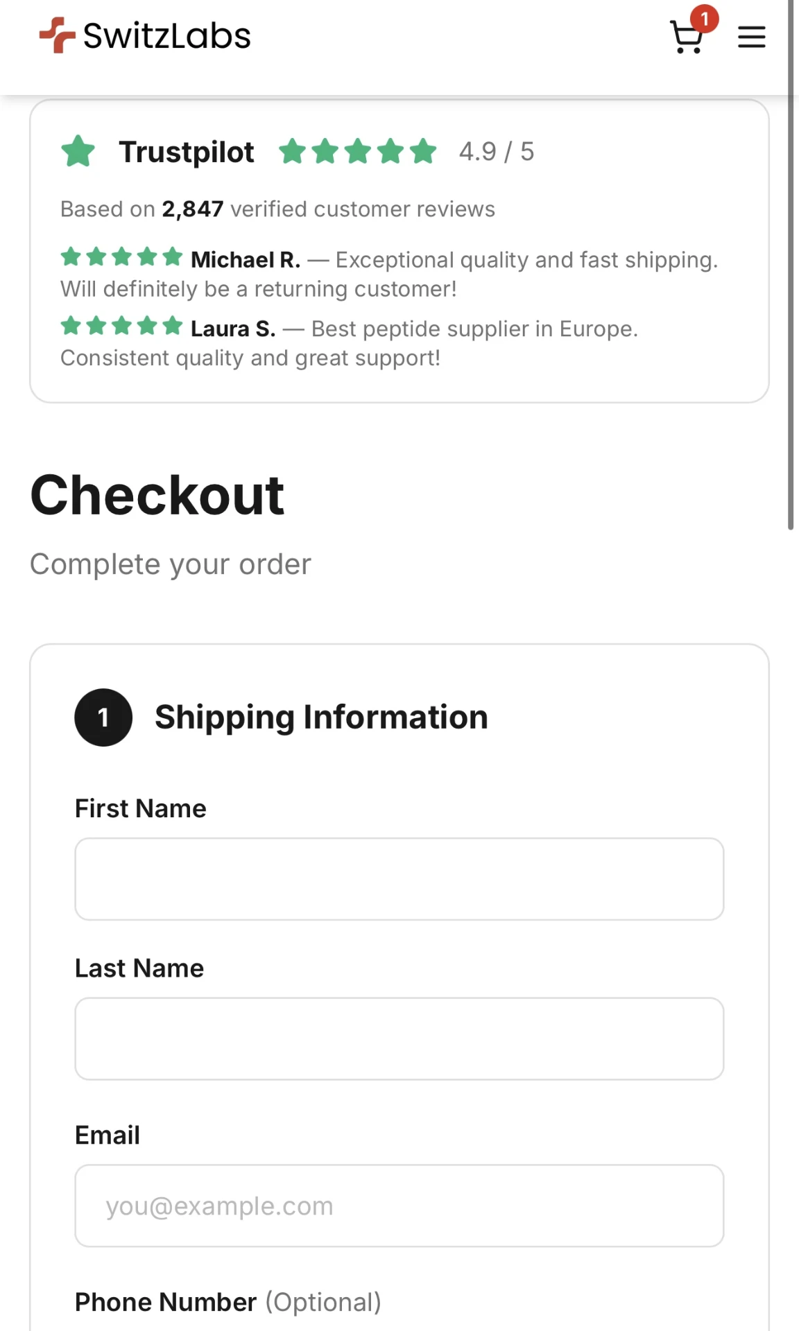 SwitzLabs mobile checkout experience