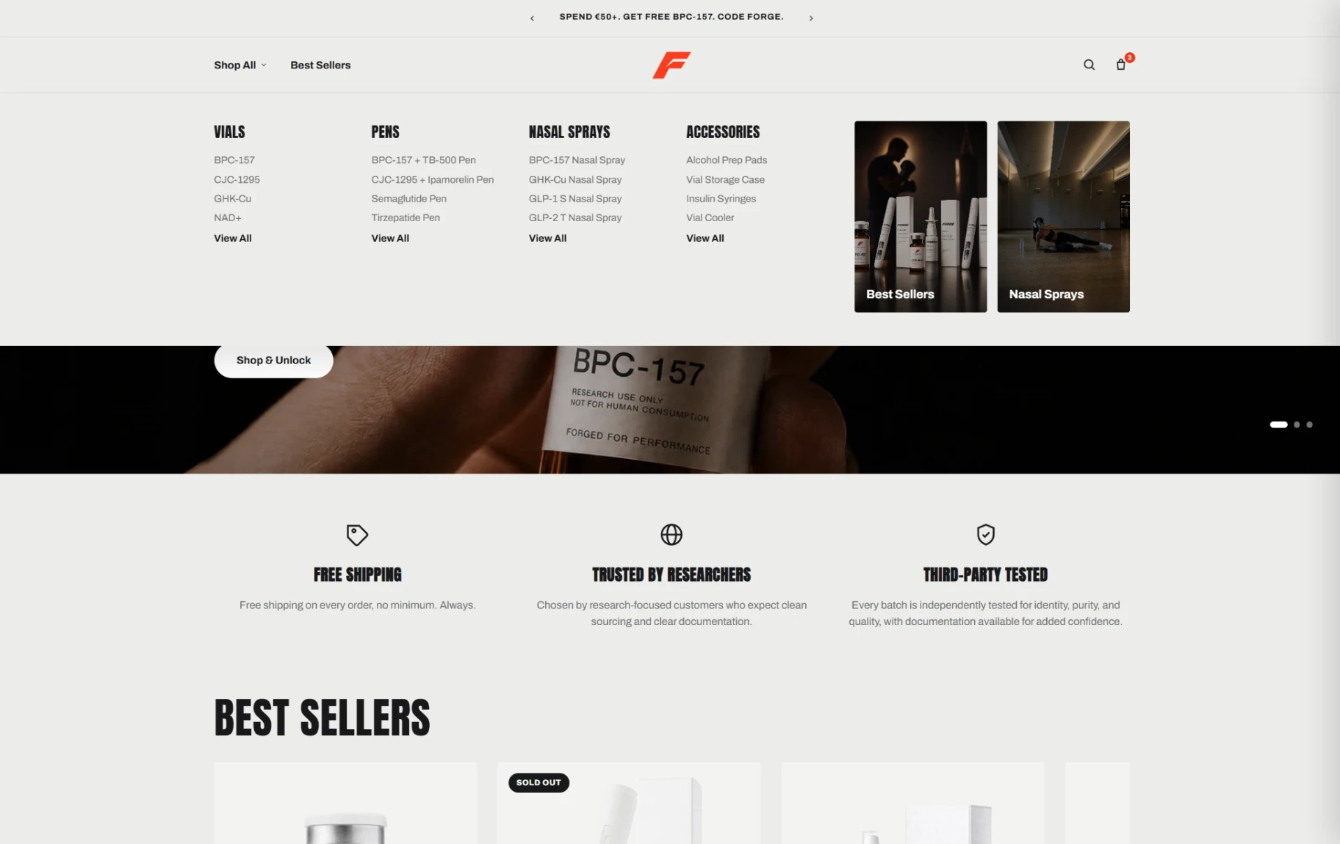 Forge Performance custom product mega menu