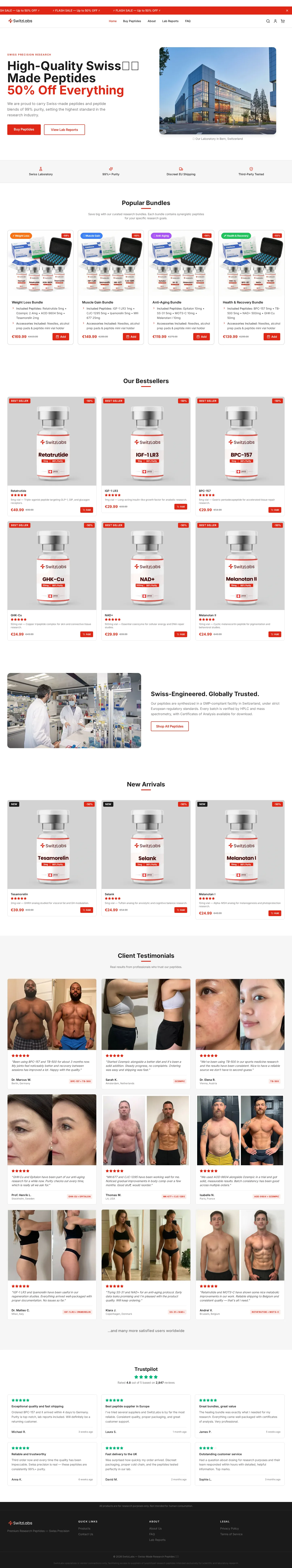 SwitzLabs custom ecommerce desktop homepage