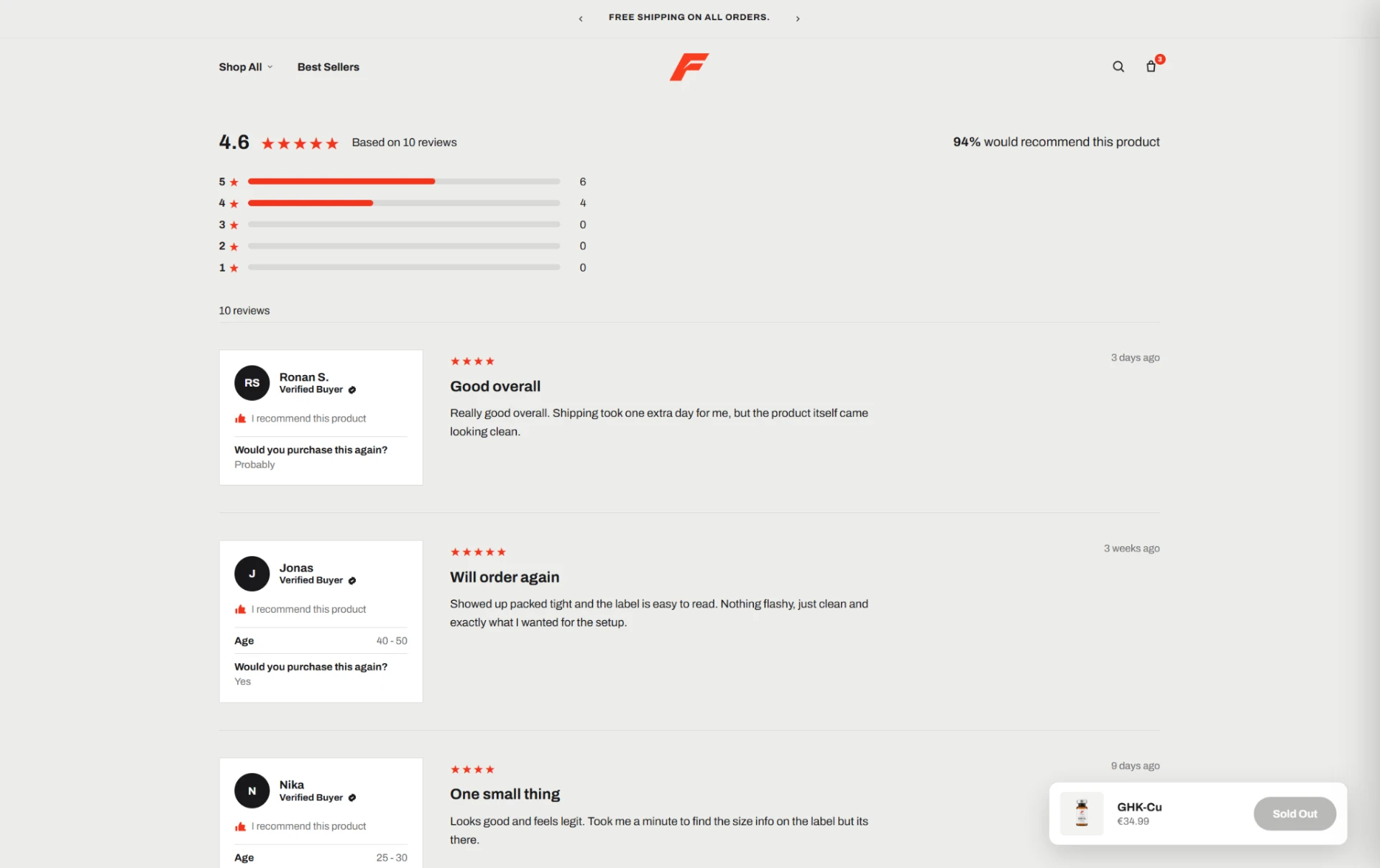 Forge Performance verified customer review section